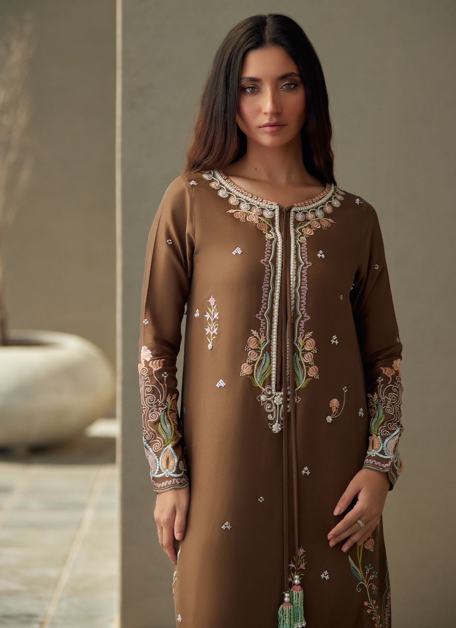 Enia Espresso Silk Kaftan | LAANI - THE KAFTAN EDIT | FARAH TALIB AZIZ