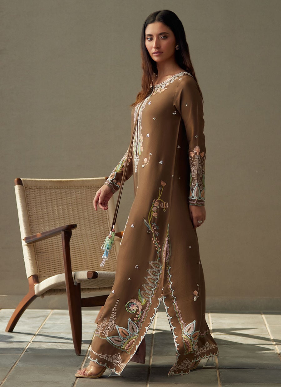 Enia Espresso Silk Kaftan | LAANI - THE KAFTAN EDIT | FARAH TALIB AZIZ
