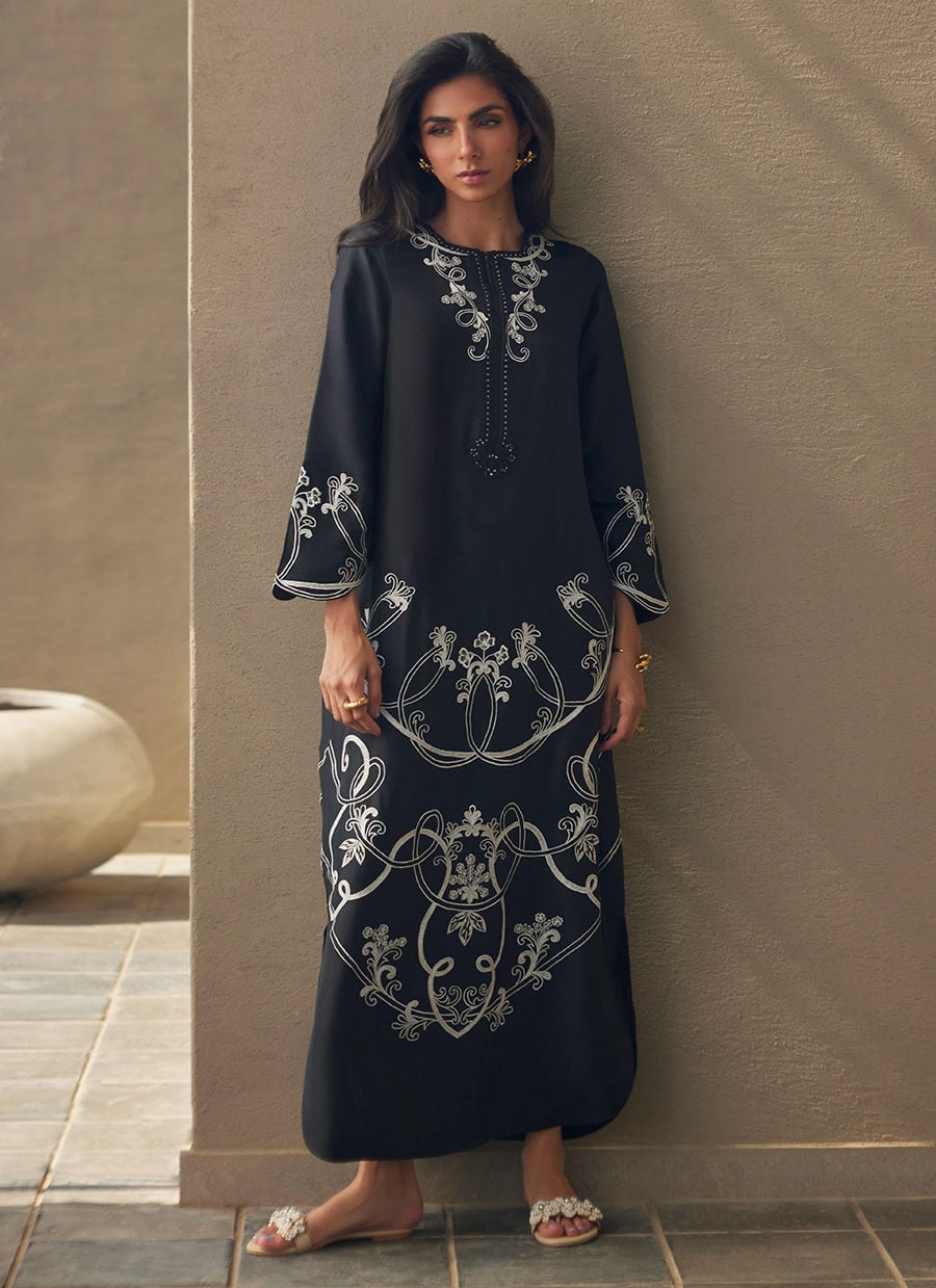Serai Black Silk Kaftan | LAANI - THE KAFTAN EDIT | FARAH TALIB AZIZ