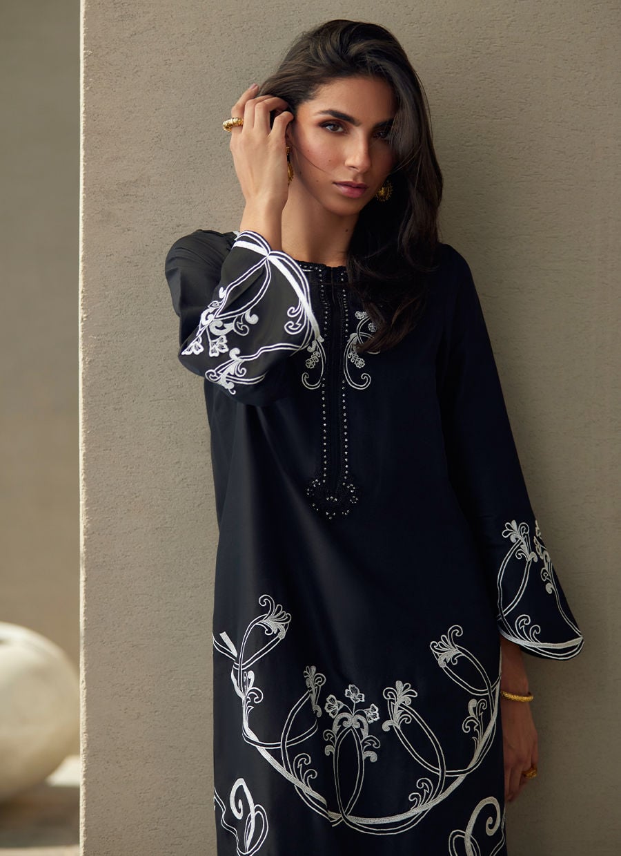 Serai Black Silk Kaftan | LAANI - THE KAFTAN EDIT | FARAH TALIB AZIZ