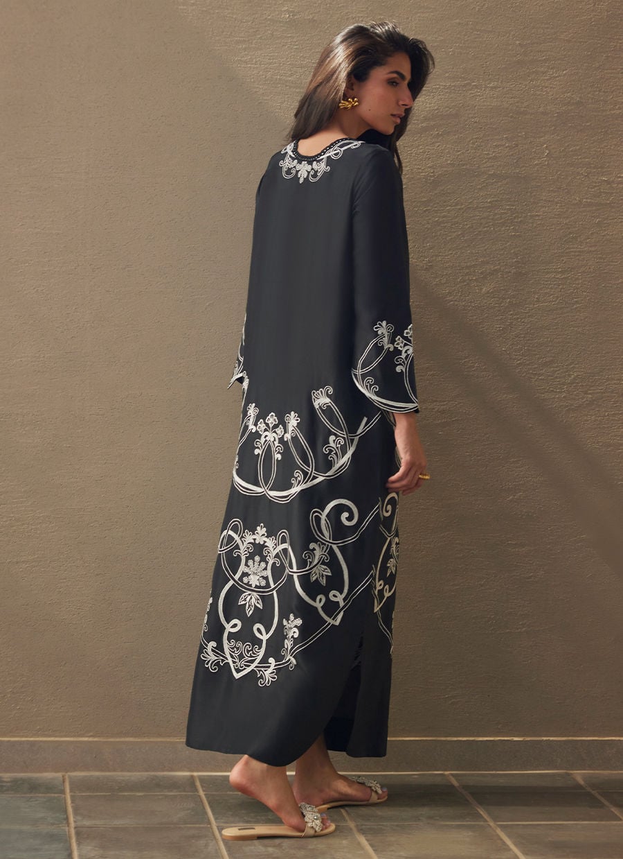 Serai Black Silk Kaftan | LAANI - THE KAFTAN EDIT | FARAH TALIB AZIZ