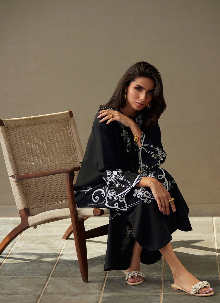 Serai Black Silk Kaftan | LAANI - THE KAFTAN EDIT | FARAH TALIB AZIZ