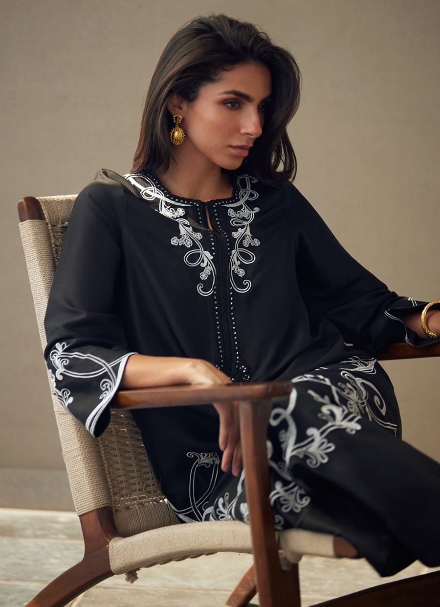 Serai Black Silk Kaftan | LAANI - THE KAFTAN EDIT | FARAH TALIB AZIZ