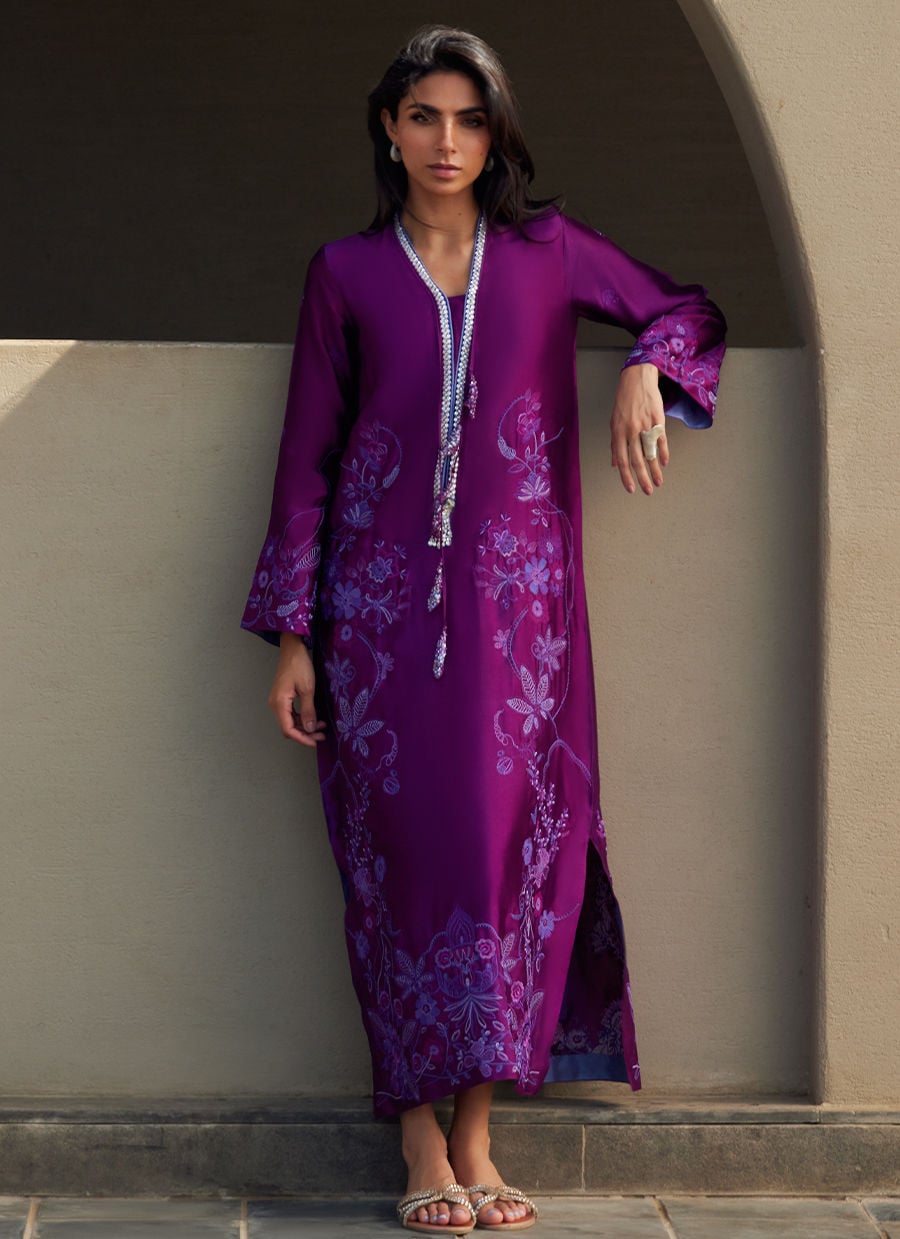 Gilly Grape Silk Kaftan | LAANI - THE KAFTAN EDIT | FARAH TALIB AZIZ