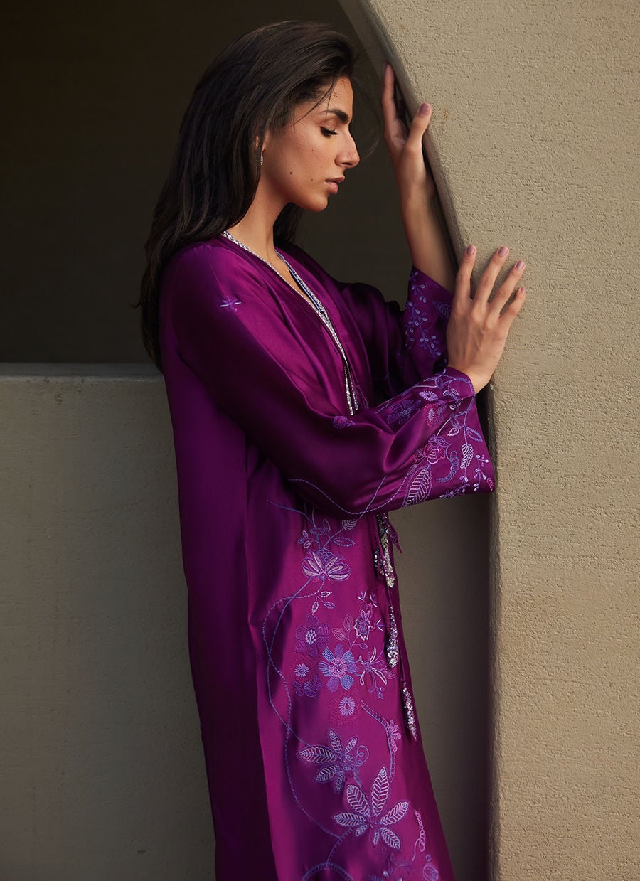 Gilly Grape Silk Kaftan | LAANI - THE KAFTAN EDIT | FARAH TALIB AZIZ