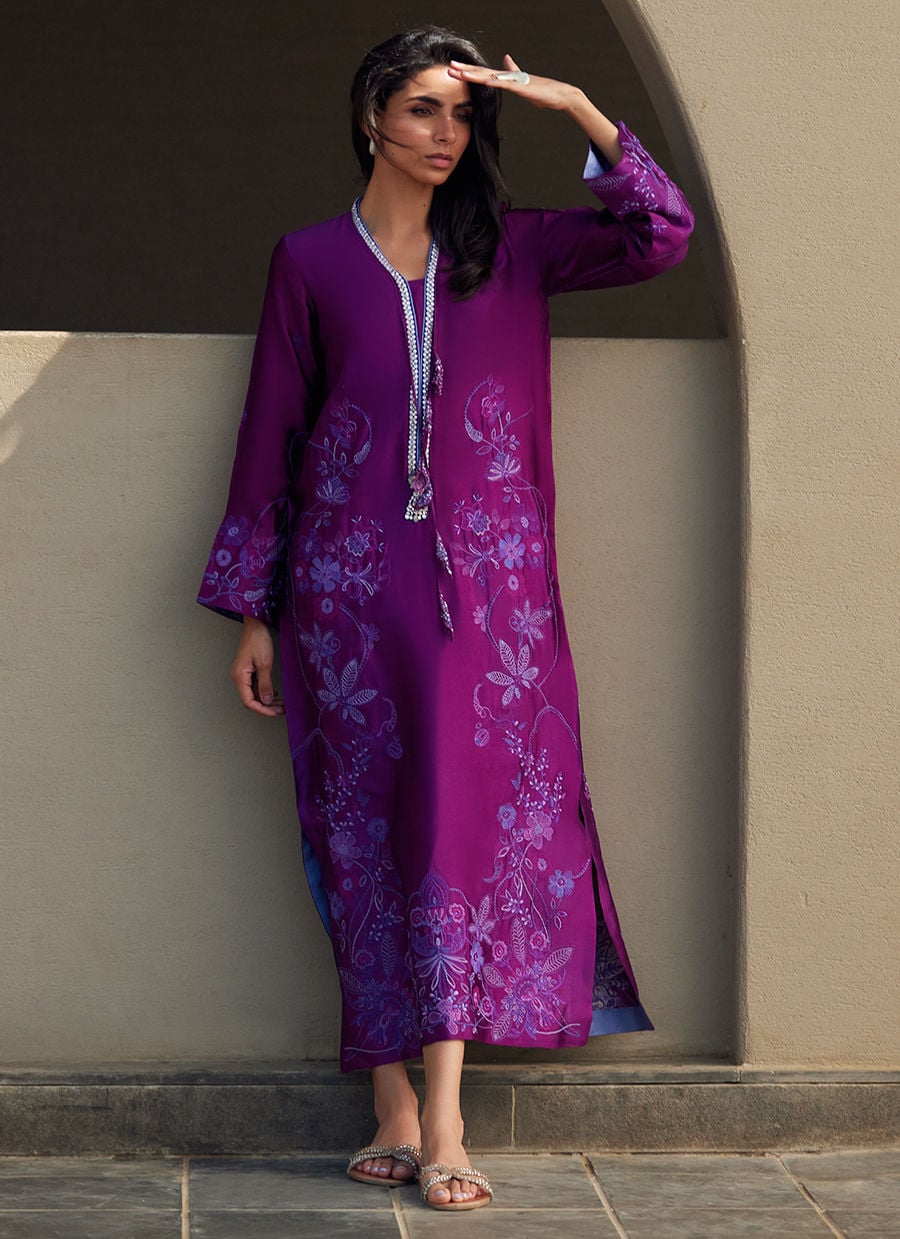 Gilly Grape Silk Kaftan | LAANI - THE KAFTAN EDIT | FARAH TALIB AZIZ