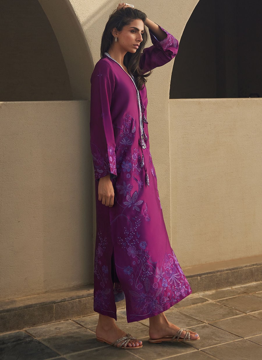 Gilly Grape Silk Kaftan | LAANI - THE KAFTAN EDIT | FARAH TALIB AZIZ