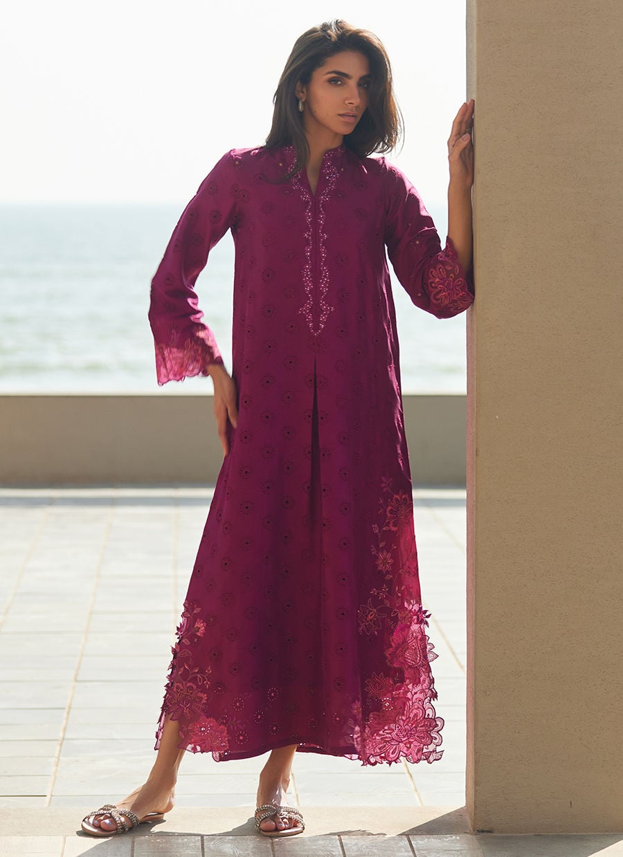 Marbella Magenta Silk Kaftan | LAANI - THE KAFTAN EDIT | FARAH TALIB AZIZ