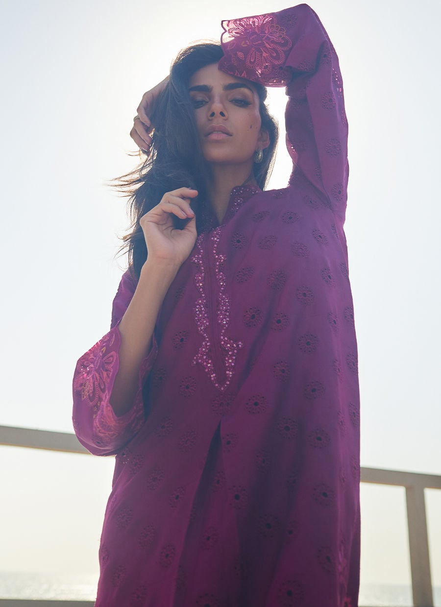 Marbella Magenta Silk Kaftan | LAANI - THE KAFTAN EDIT | FARAH TALIB AZIZ