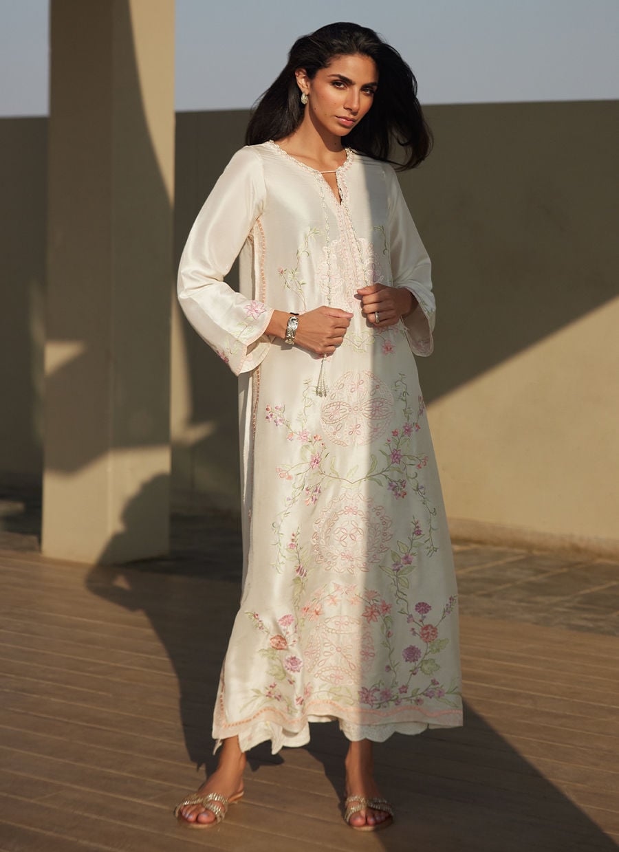 Coraline Ivory Silk Kaftan | LAANI - THE KAFTAN EDIT | FARAH TALIB AZIZ
