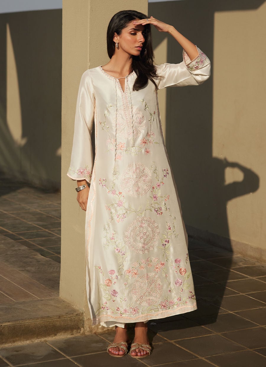 Coraline Ivory Silk Kaftan | LAANI - THE KAFTAN EDIT | FARAH TALIB AZIZ
