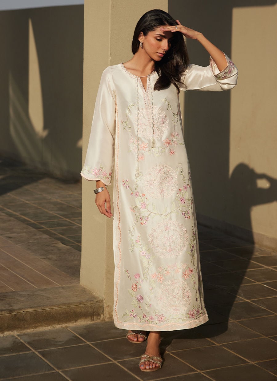 Coraline Ivory Silk Kaftan | LAANI - THE KAFTAN EDIT | FARAH TALIB AZIZ