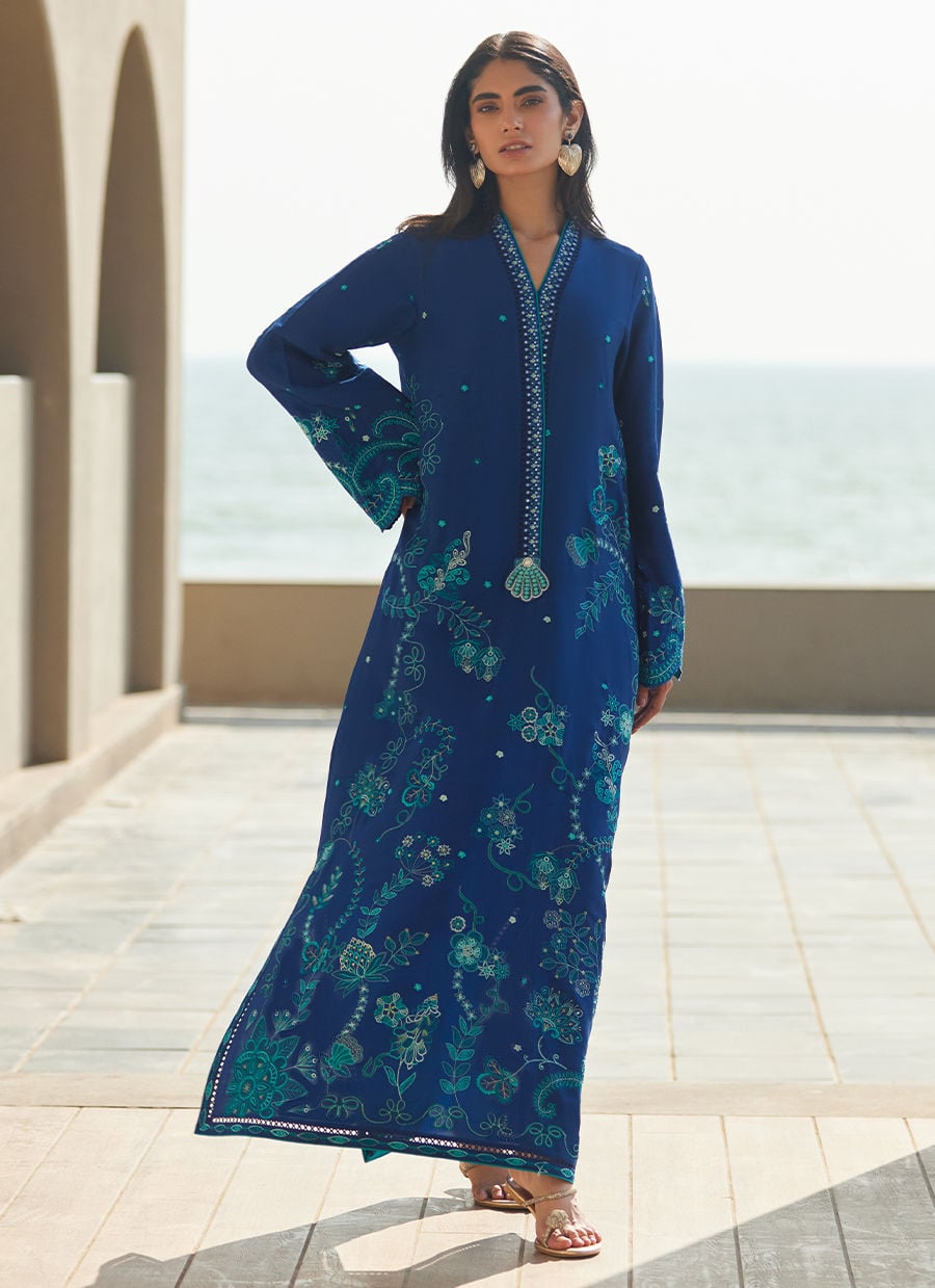 liri Ink Blue Kaftan | LAANI - THE KAFTAN EDIT | FARAH TALIB AZIZ