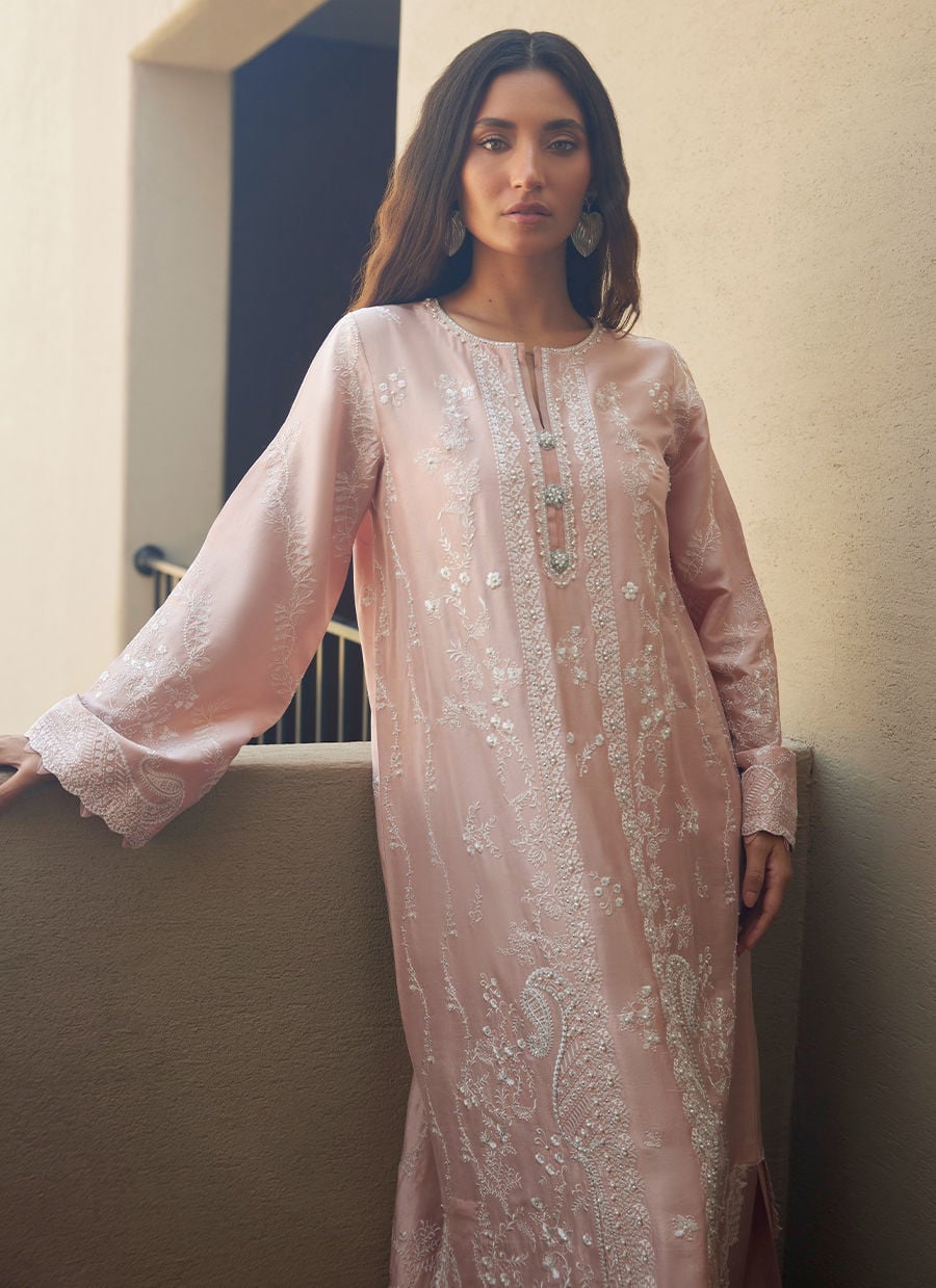 Nami Pale Pink Silk Kaftan | LAANI - THE KAFTAN EDIT | FARAH TALIB AZIZ