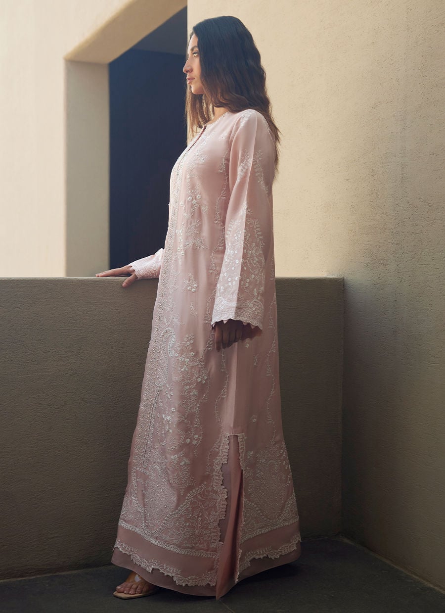 Nami Pale Pink Silk Kaftan | LAANI - THE KAFTAN EDIT | FARAH TALIB AZIZ