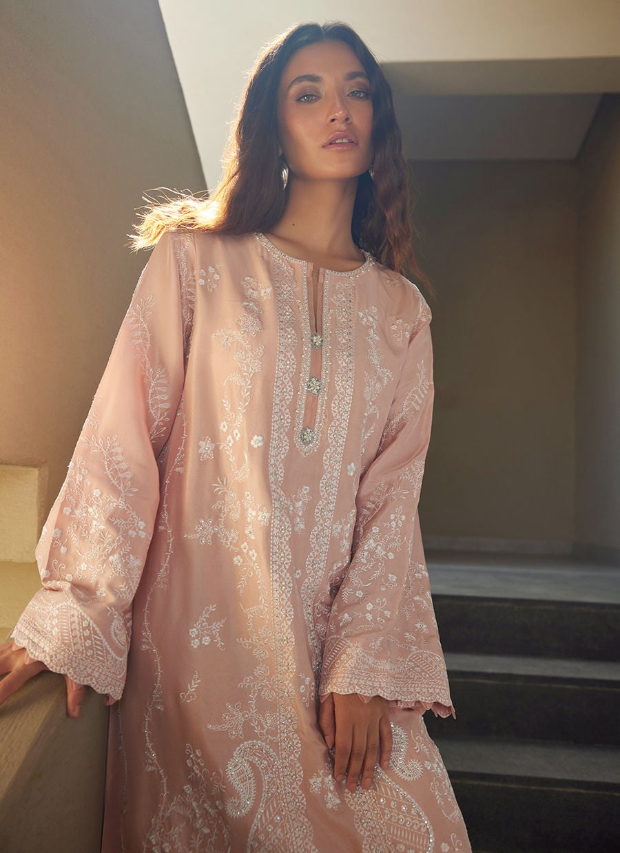 Nami Pale Pink Silk Kaftan | LAANI - THE KAFTAN EDIT | FARAH TALIB AZIZ