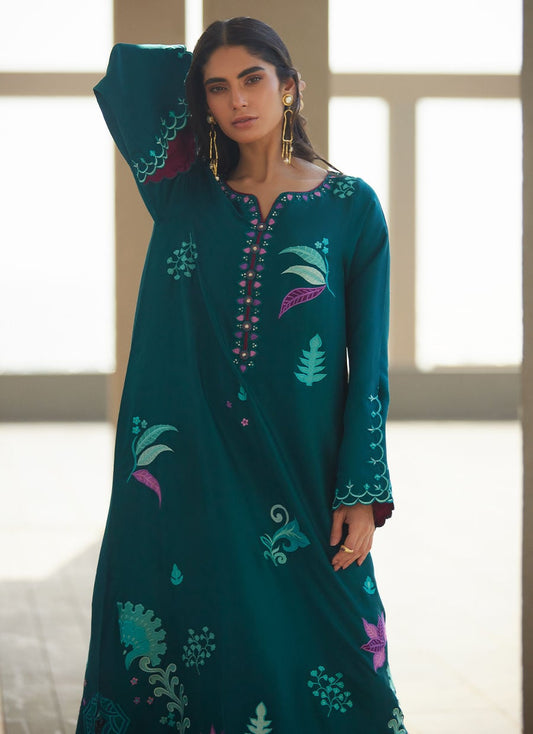 Azurea Teal Silk Kaftan | LAANI - THE KAFTAN EDIT | FARAH TALIB AZIZ