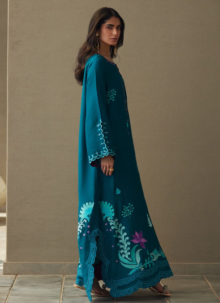 Azurea Teal Silk Kaftan | LAANI - THE KAFTAN EDIT | FARAH TALIB AZIZ