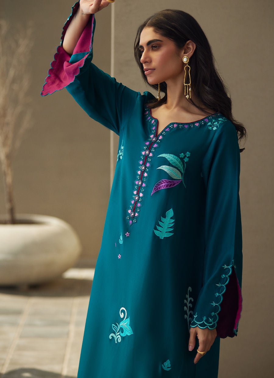 Azurea Teal Silk Kaftan | LAANI - THE KAFTAN EDIT | FARAH TALIB AZIZ