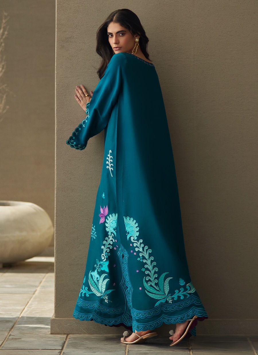 Azurea Teal Silk Kaftan | LAANI - THE KAFTAN EDIT | FARAH TALIB AZIZ