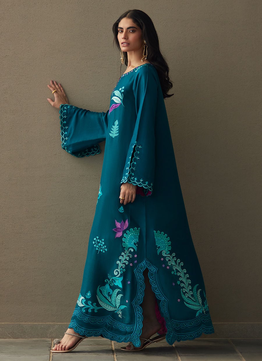 Azurea Teal Silk Kaftan | LAANI - THE KAFTAN EDIT | FARAH TALIB AZIZ