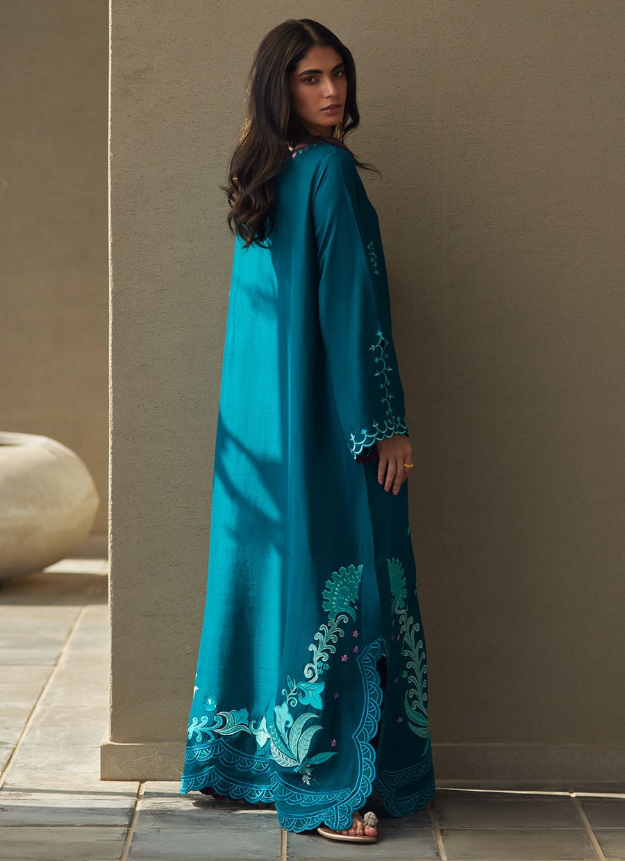 Azurea Teal Silk Kaftan | LAANI - THE KAFTAN EDIT | FARAH TALIB AZIZ