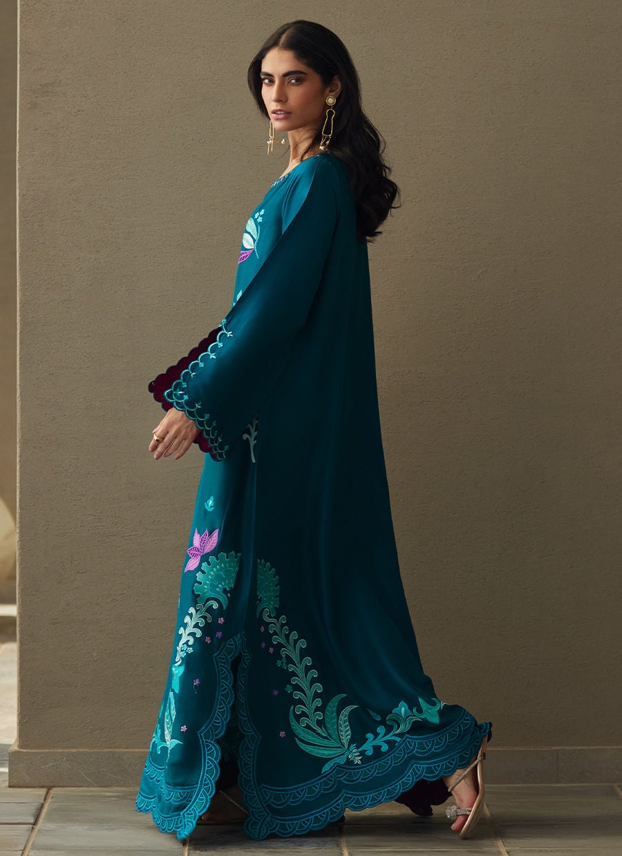 Azurea Teal Silk Kaftan | LAANI - THE KAFTAN EDIT | FARAH TALIB AZIZ