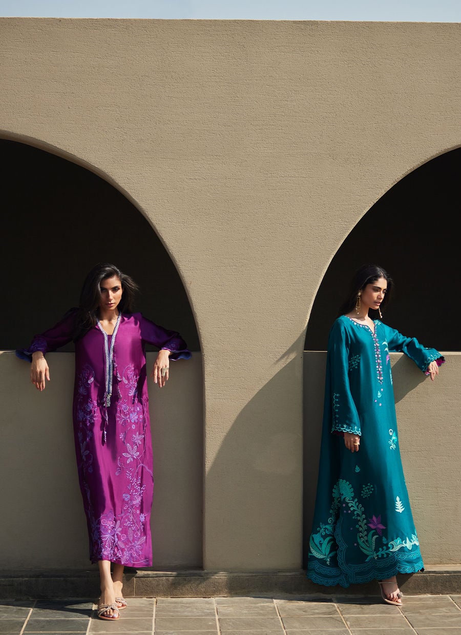 Azurea Teal Silk Kaftan | LAANI - THE KAFTAN EDIT | FARAH TALIB AZIZ