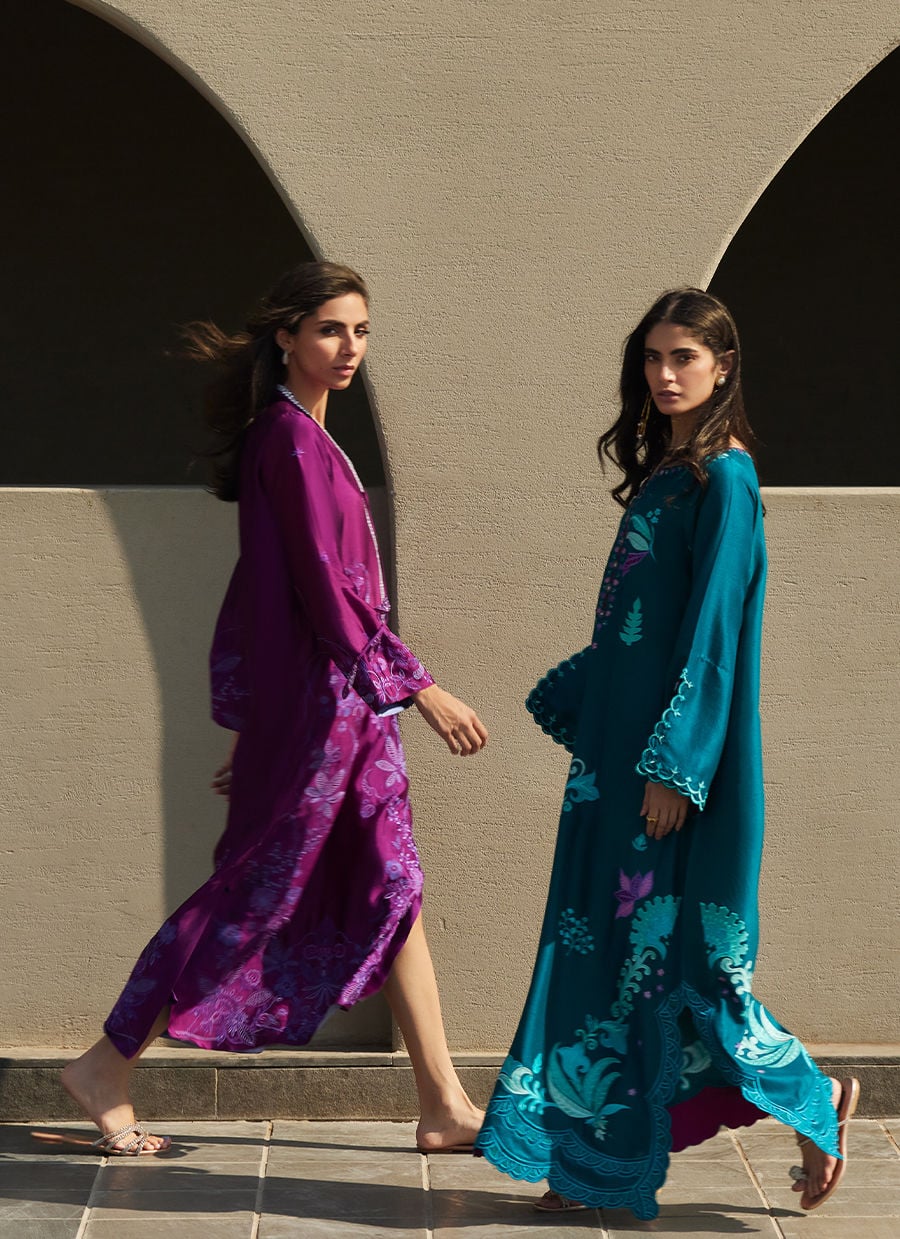 Azurea Teal Silk Kaftan | LAANI - THE KAFTAN EDIT | FARAH TALIB AZIZ