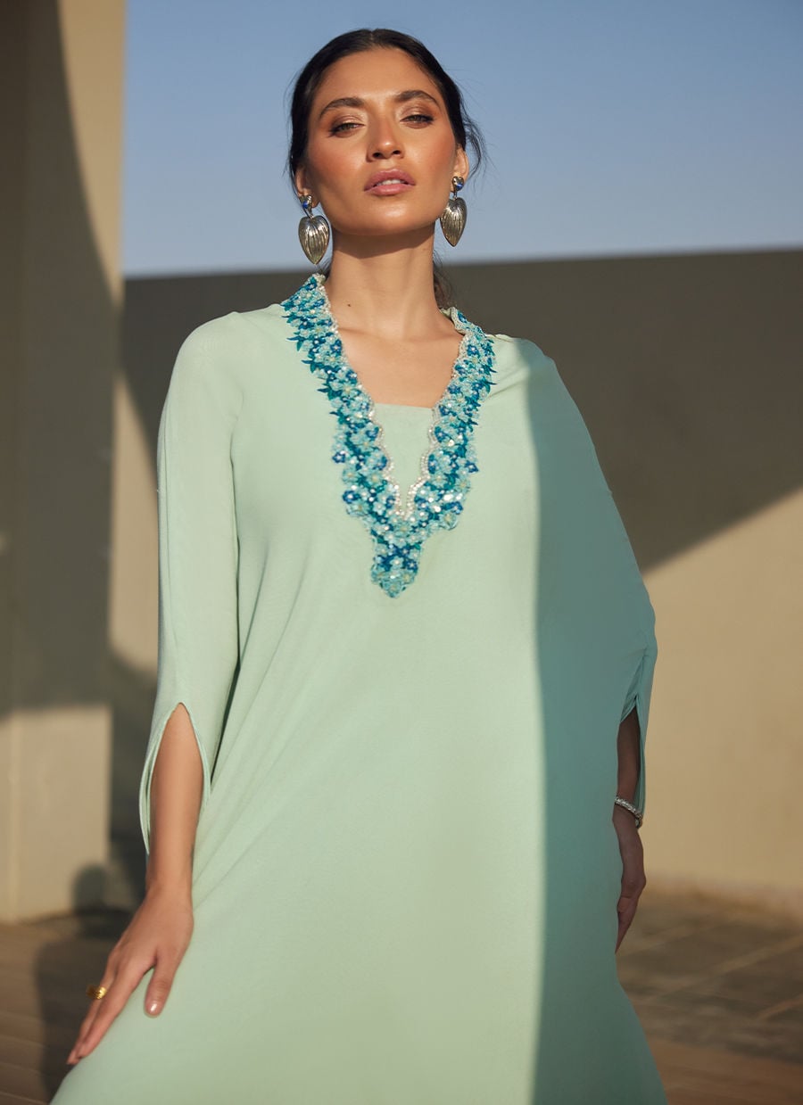Nika Iceblue Chiffon Kaftan | LAANI - THE KAFTAN EDIT | FARAH TALIB AZIZ