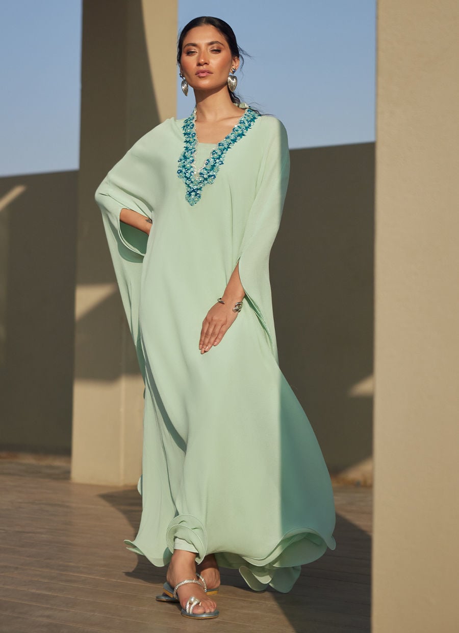 Nika Iceblue Chiffon Kaftan | LAANI - THE KAFTAN EDIT | FARAH TALIB AZIZ