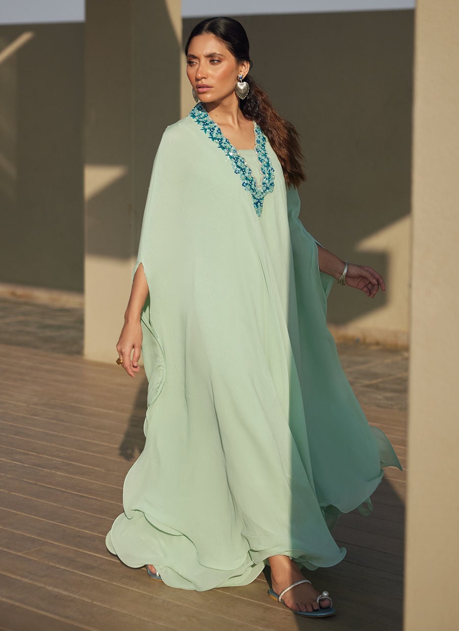 Nika Iceblue Chiffon Kaftan | LAANI - THE KAFTAN EDIT | FARAH TALIB AZIZ