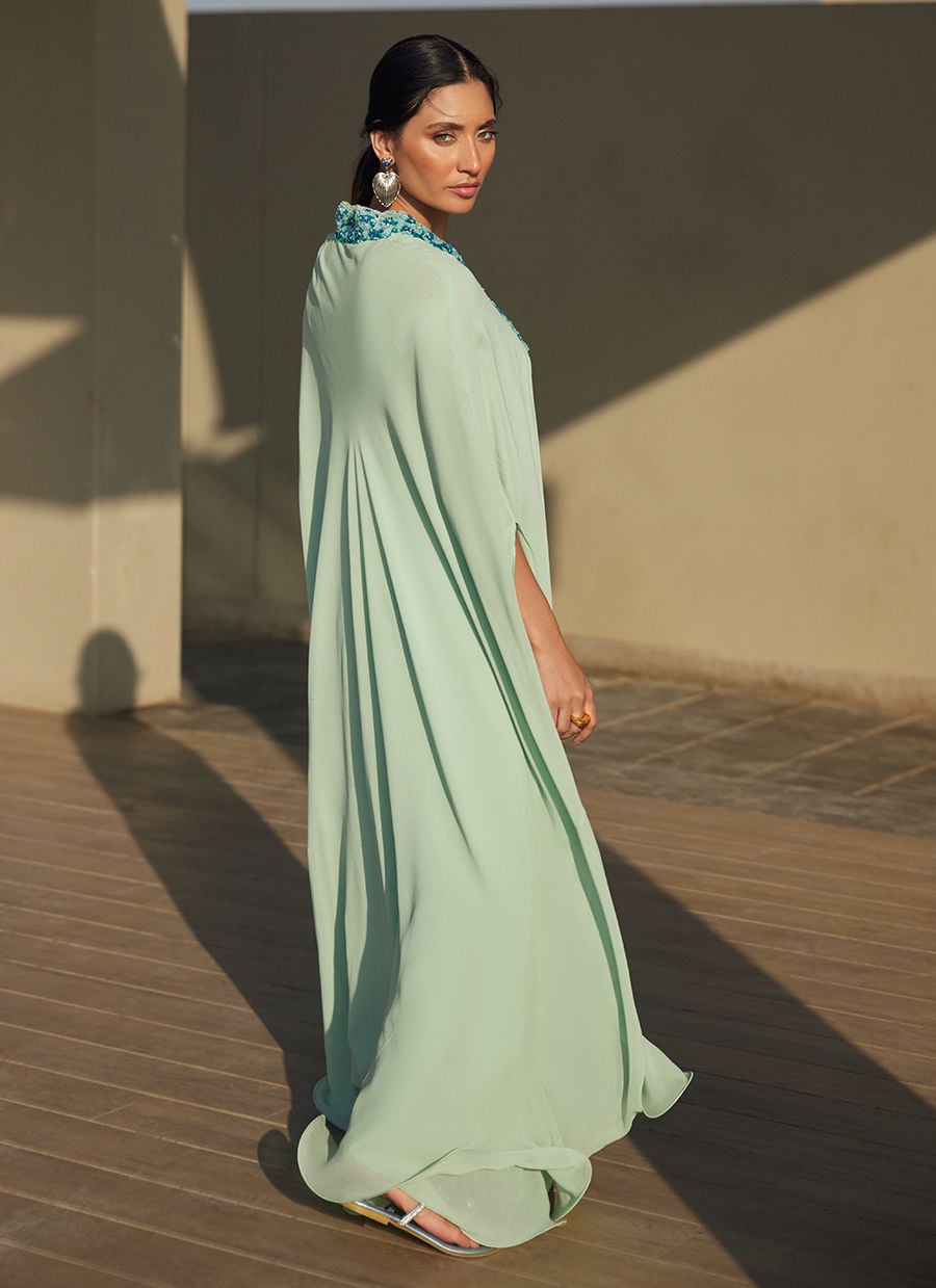 Nika Iceblue Chiffon Kaftan | LAANI - THE KAFTAN EDIT | FARAH TALIB AZIZ