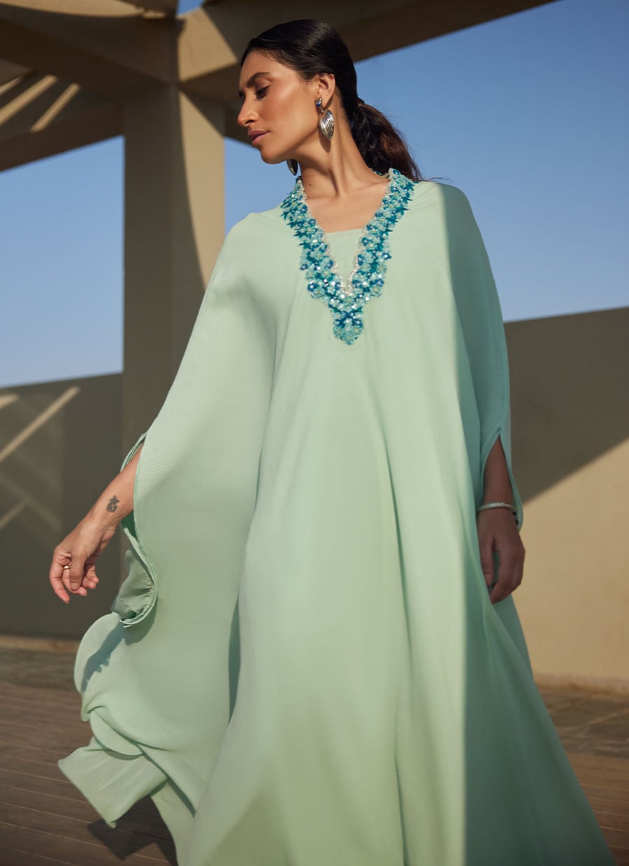 Nika Iceblue Chiffon Kaftan | LAANI - THE KAFTAN EDIT | FARAH TALIB AZIZ