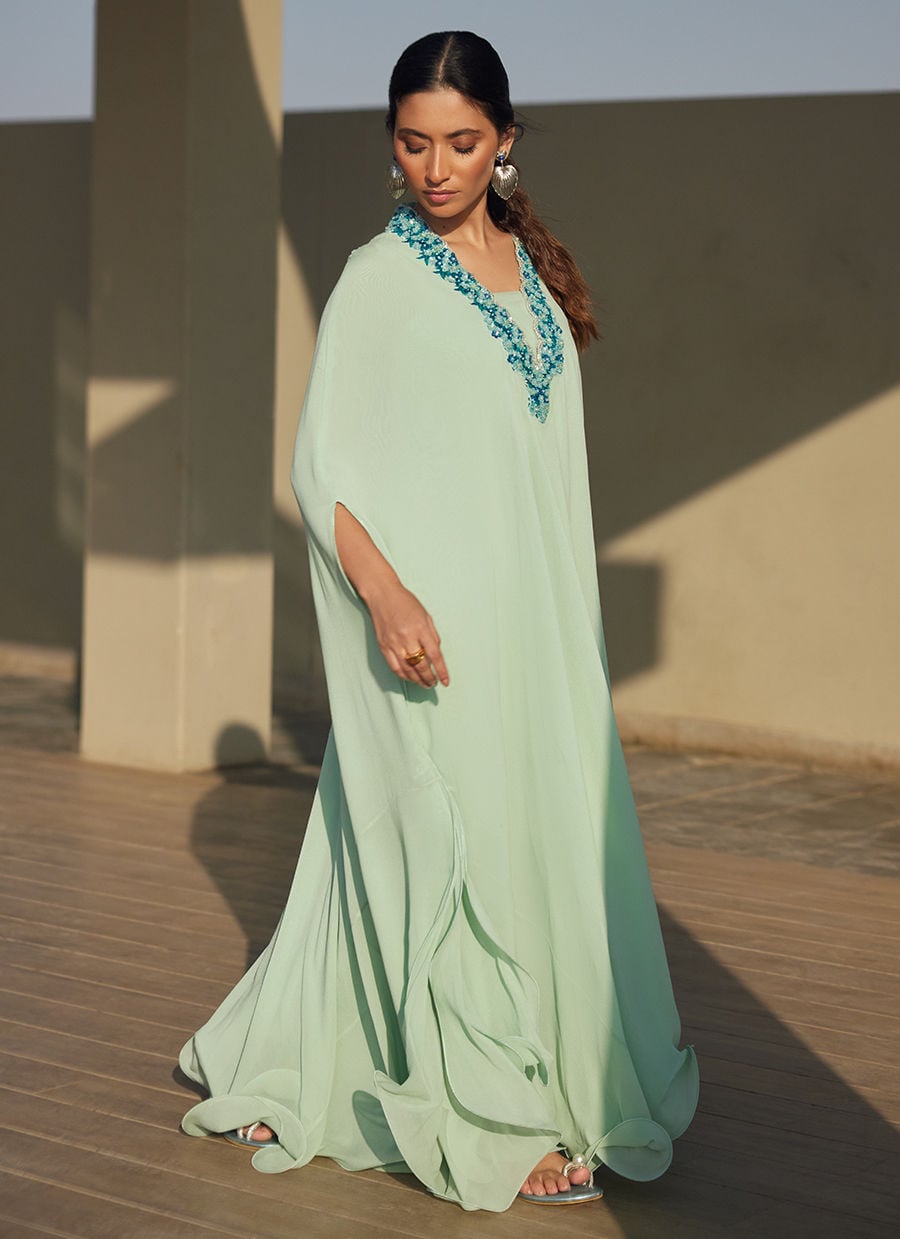 Nika Iceblue Chiffon Kaftan | LAANI - THE KAFTAN EDIT | FARAH TALIB AZIZ