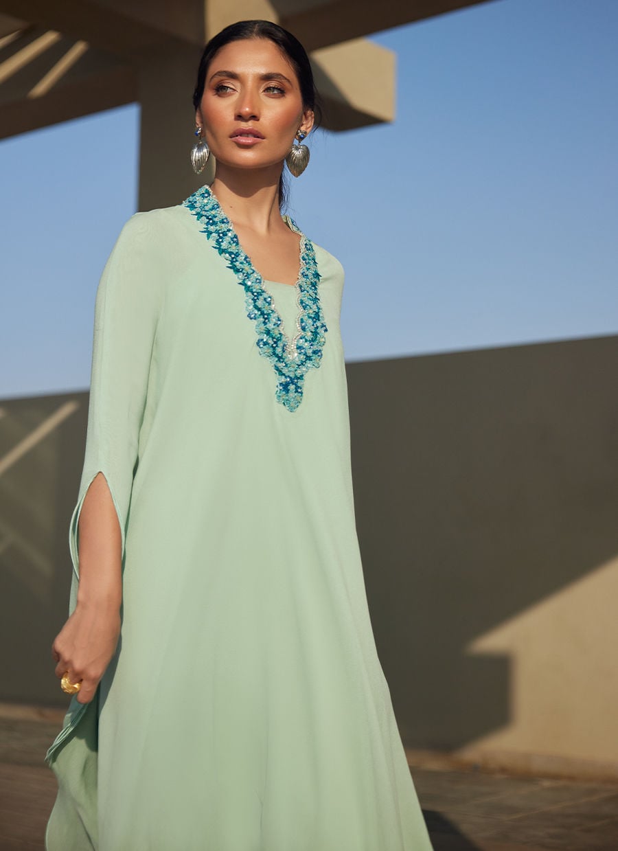 Nika Iceblue Chiffon Kaftan | LAANI - THE KAFTAN EDIT | FARAH TALIB AZIZ