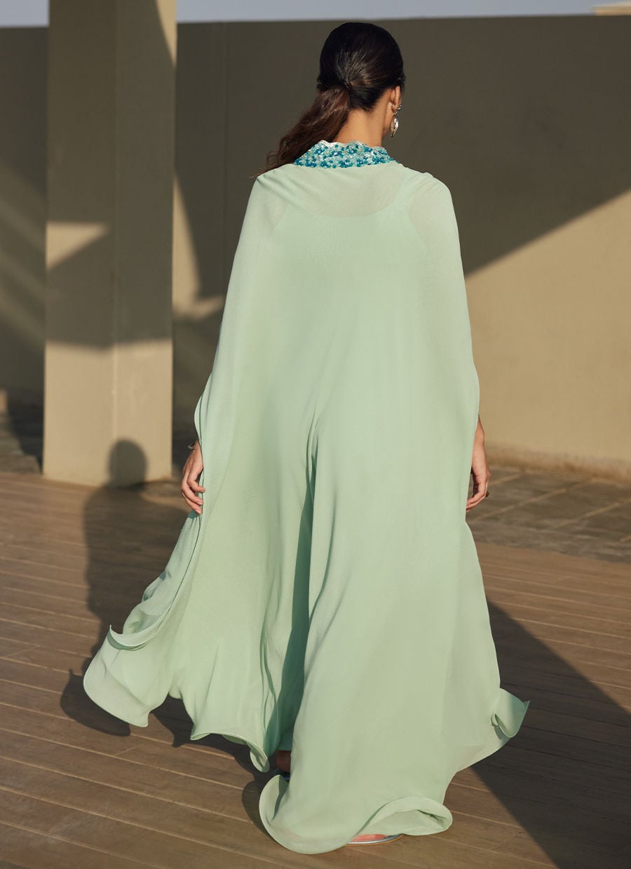 Nika Iceblue Chiffon Kaftan | LAANI - THE KAFTAN EDIT | FARAH TALIB AZIZ