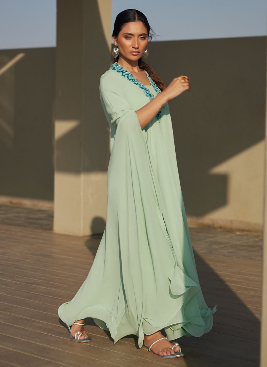 Nika Iceblue Chiffon Kaftan | LAANI - THE KAFTAN EDIT | FARAH TALIB AZIZ