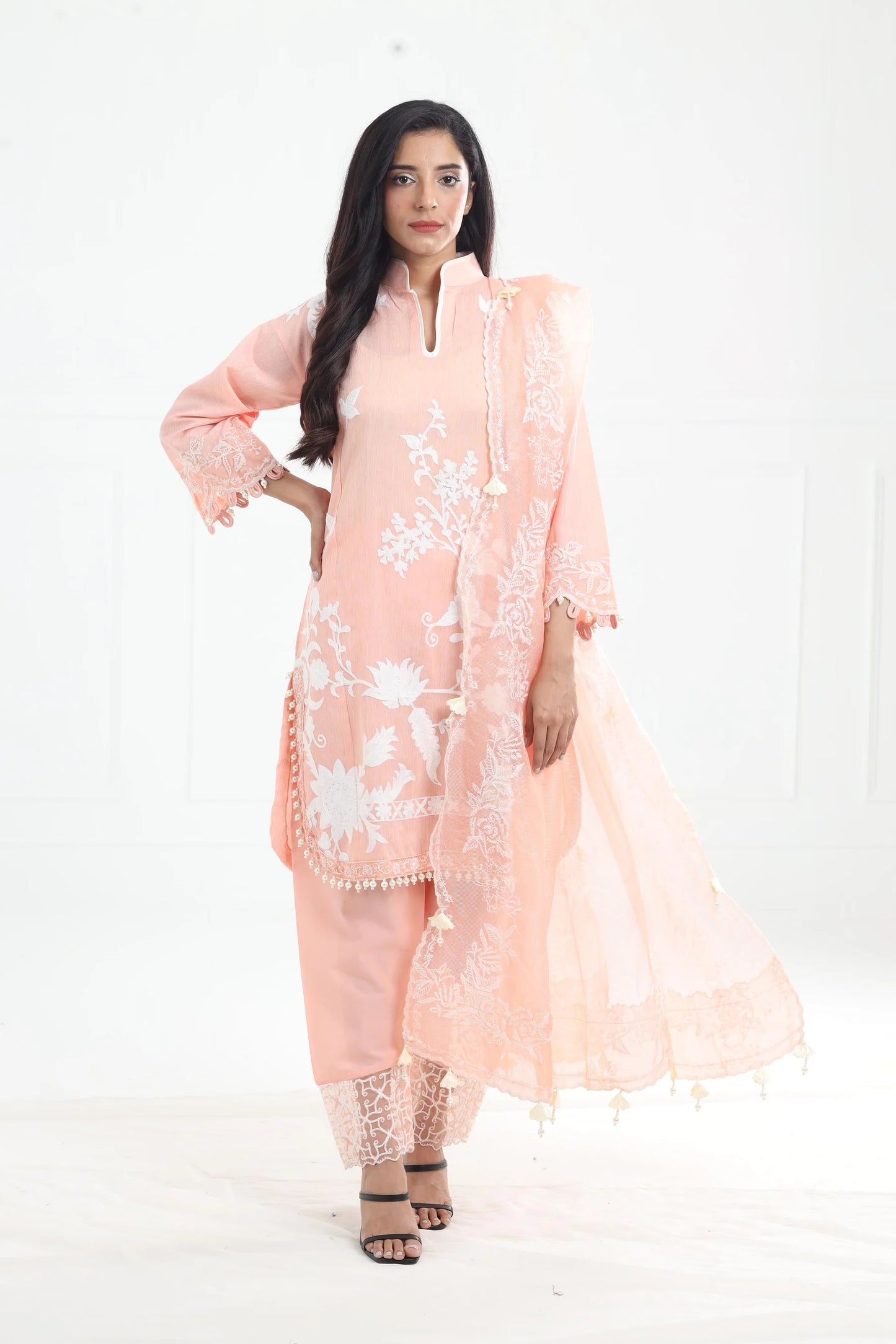 M251-015A-3CT-PEACH-00S | Muzlin Summer'25 | SANA SAFINAZ