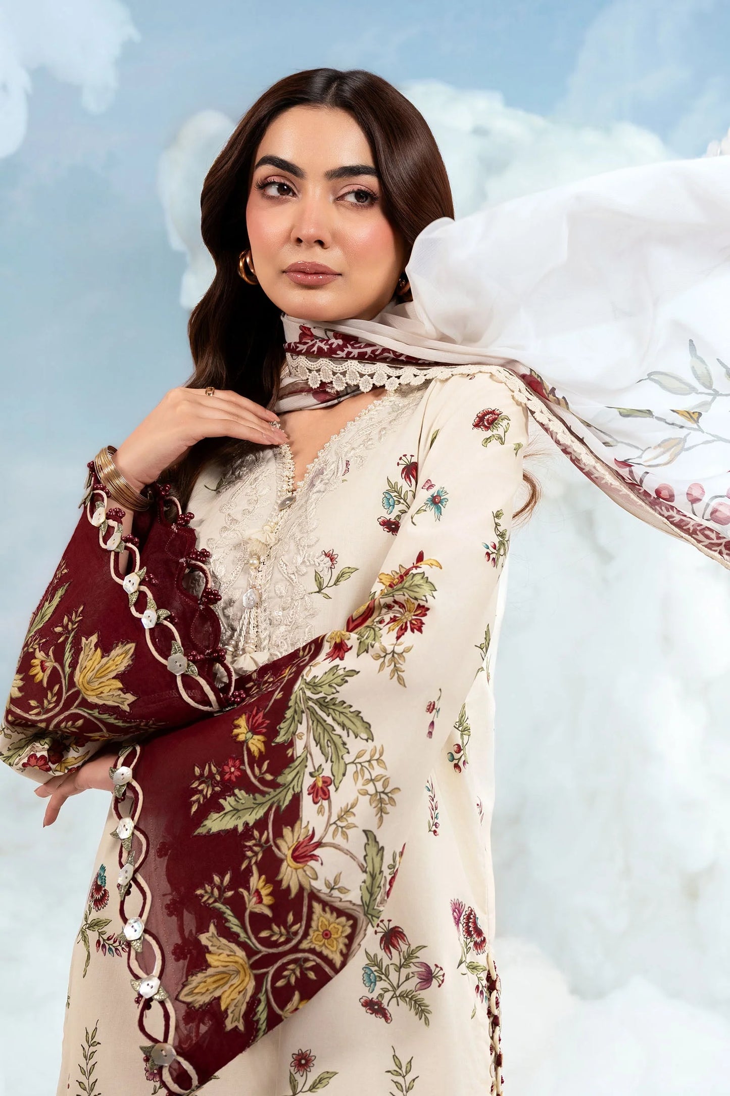 MB-CUSV14-01A | 3 Pc Unstitched Embroidered Lawn Suit | MARIA.B