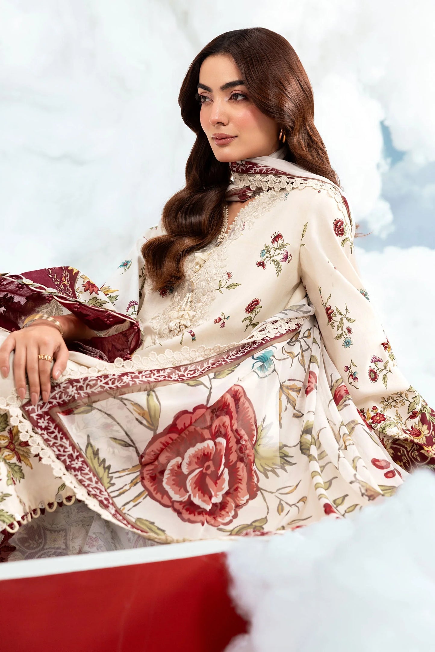 MB-CUSV14-01A | 3 Pc Unstitched Embroidered Lawn Suit | MARIA.B