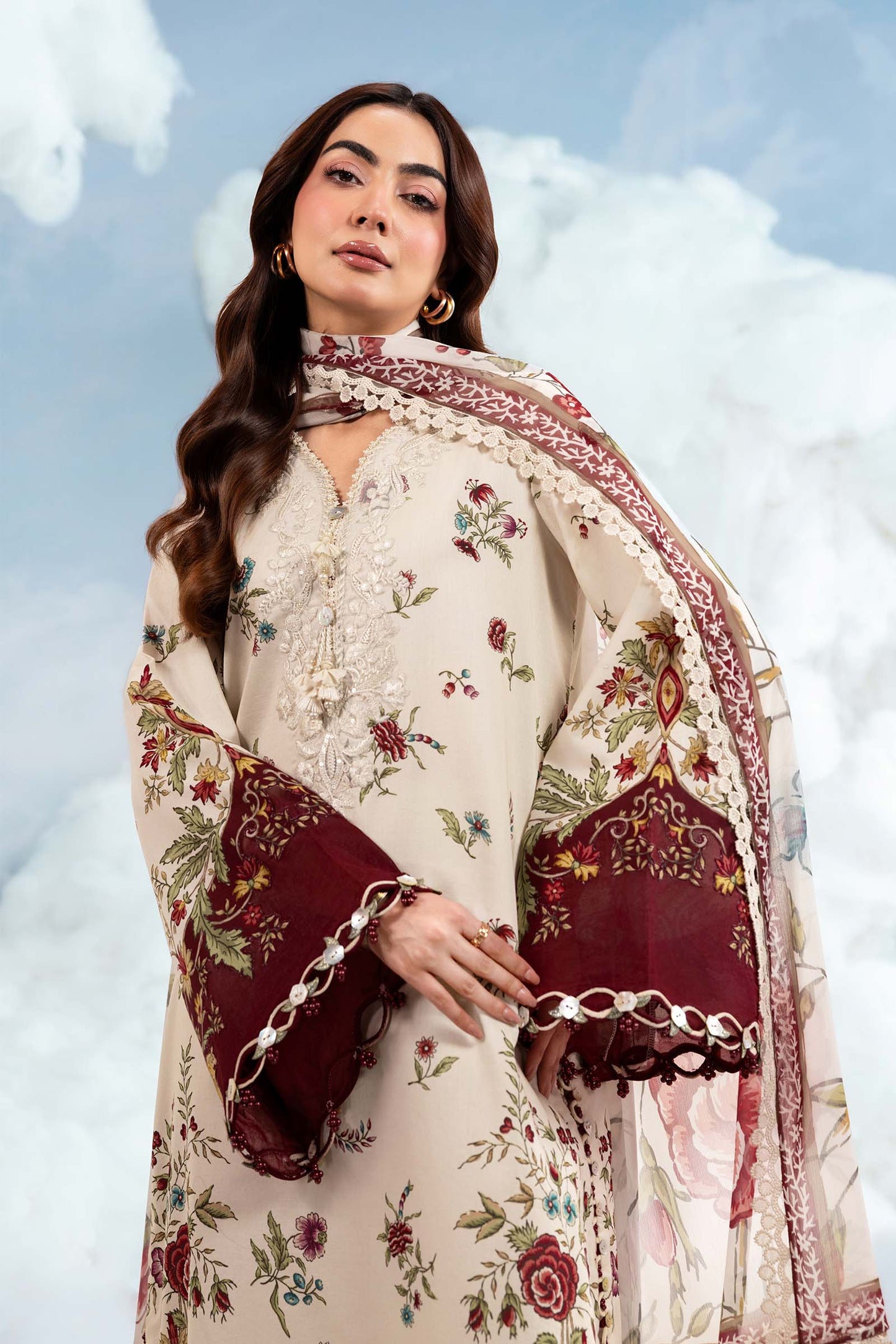 MB-CUSV14-01A | 3 Pc Unstitched Embroidered Lawn Suit | MARIA.B