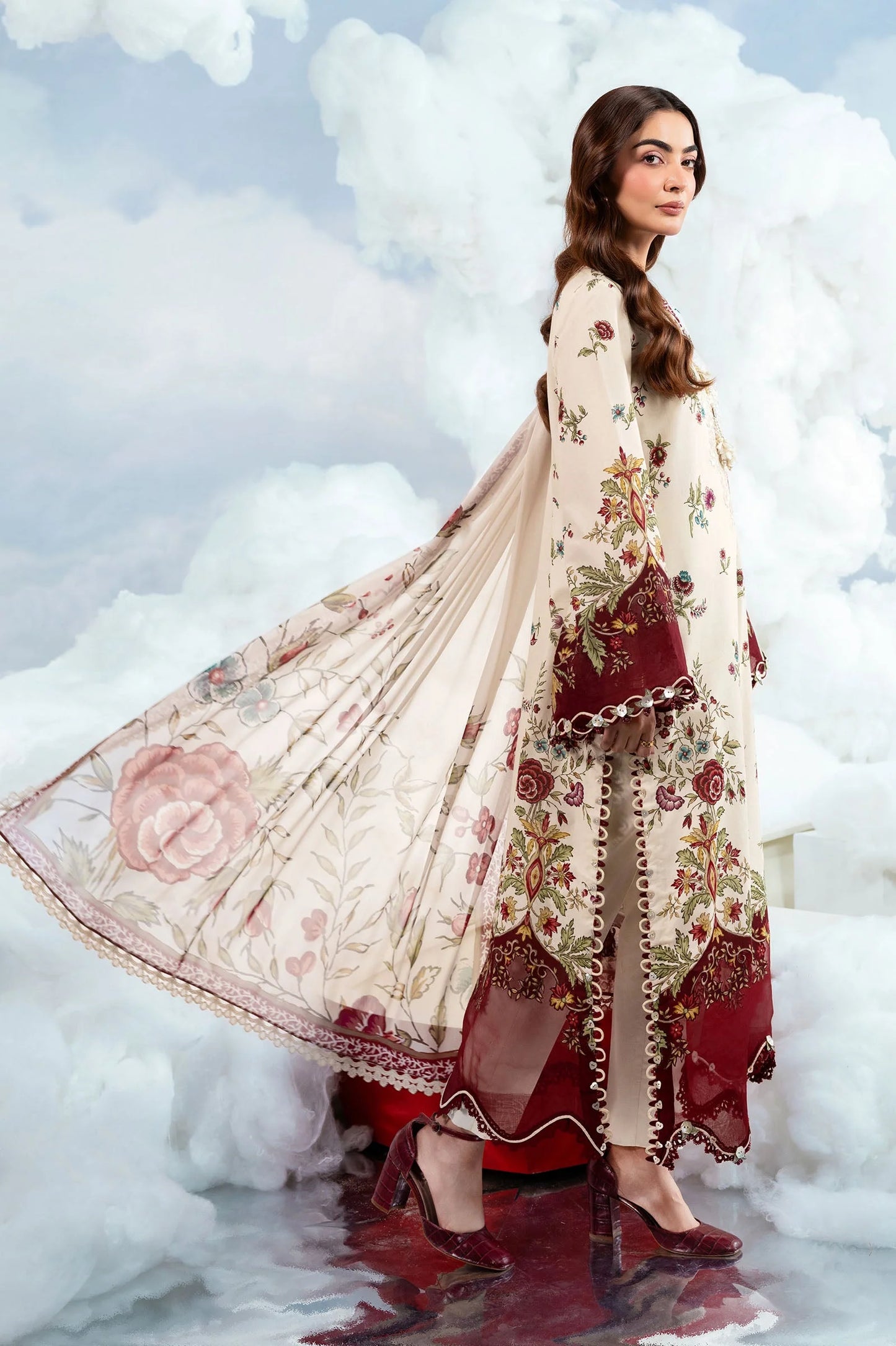 MB-CUSV14-01A | 3 Pc Unstitched Embroidered Lawn Suit | MARIA.B
