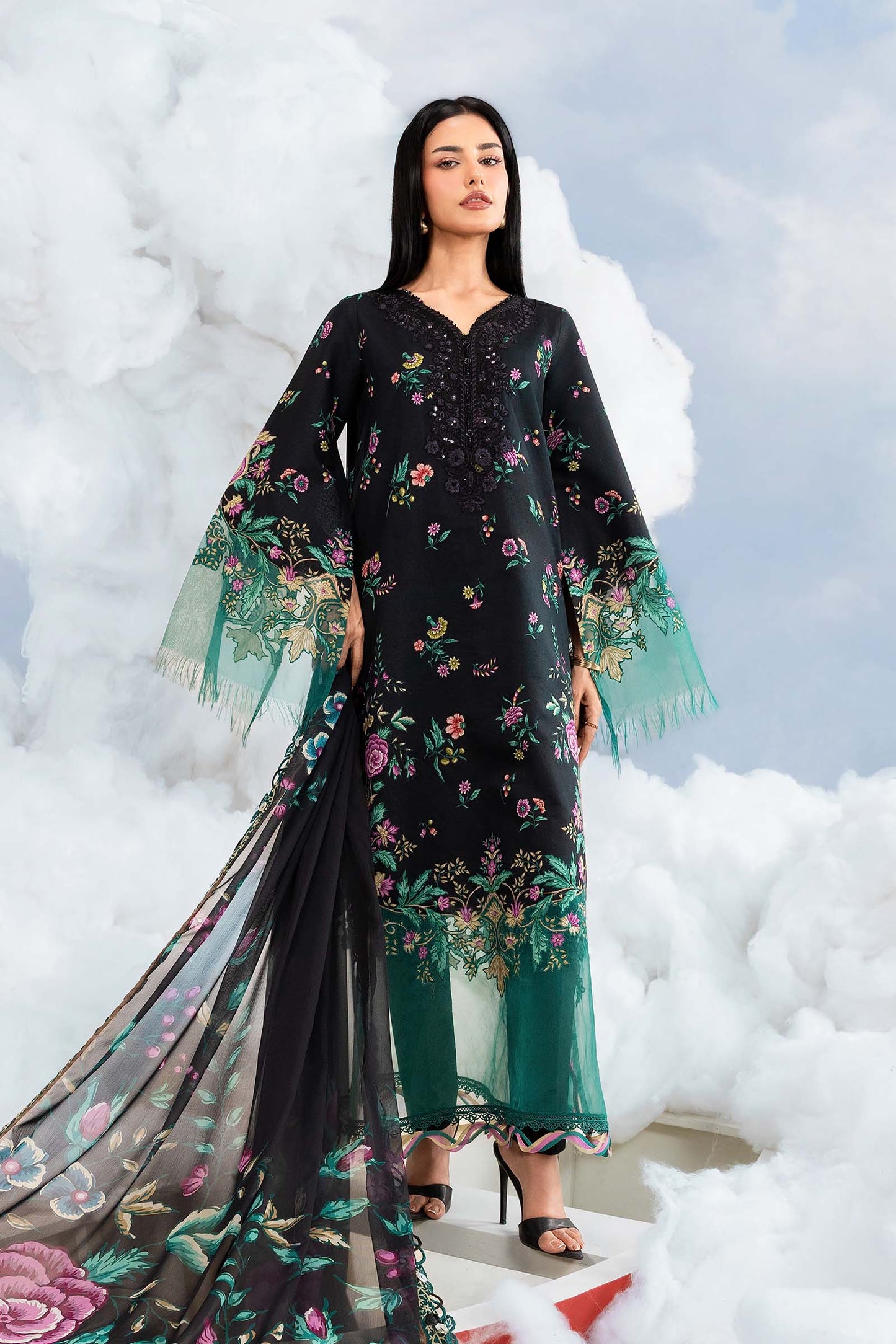 MB-CUSV14-01B | 3 Pc Unstitched Embroidered Lawn Suit | MARIA.B