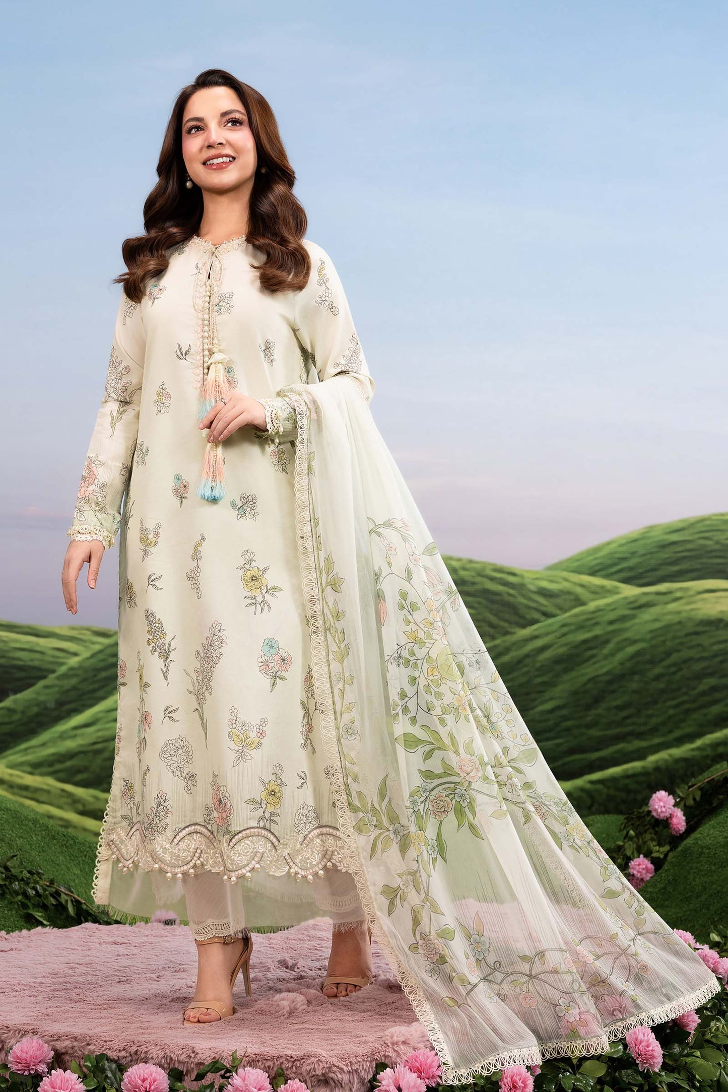 MB-CUSV14-02A | 3 Pc Unstitched Embroidered Lawn Suit | MARIA.B