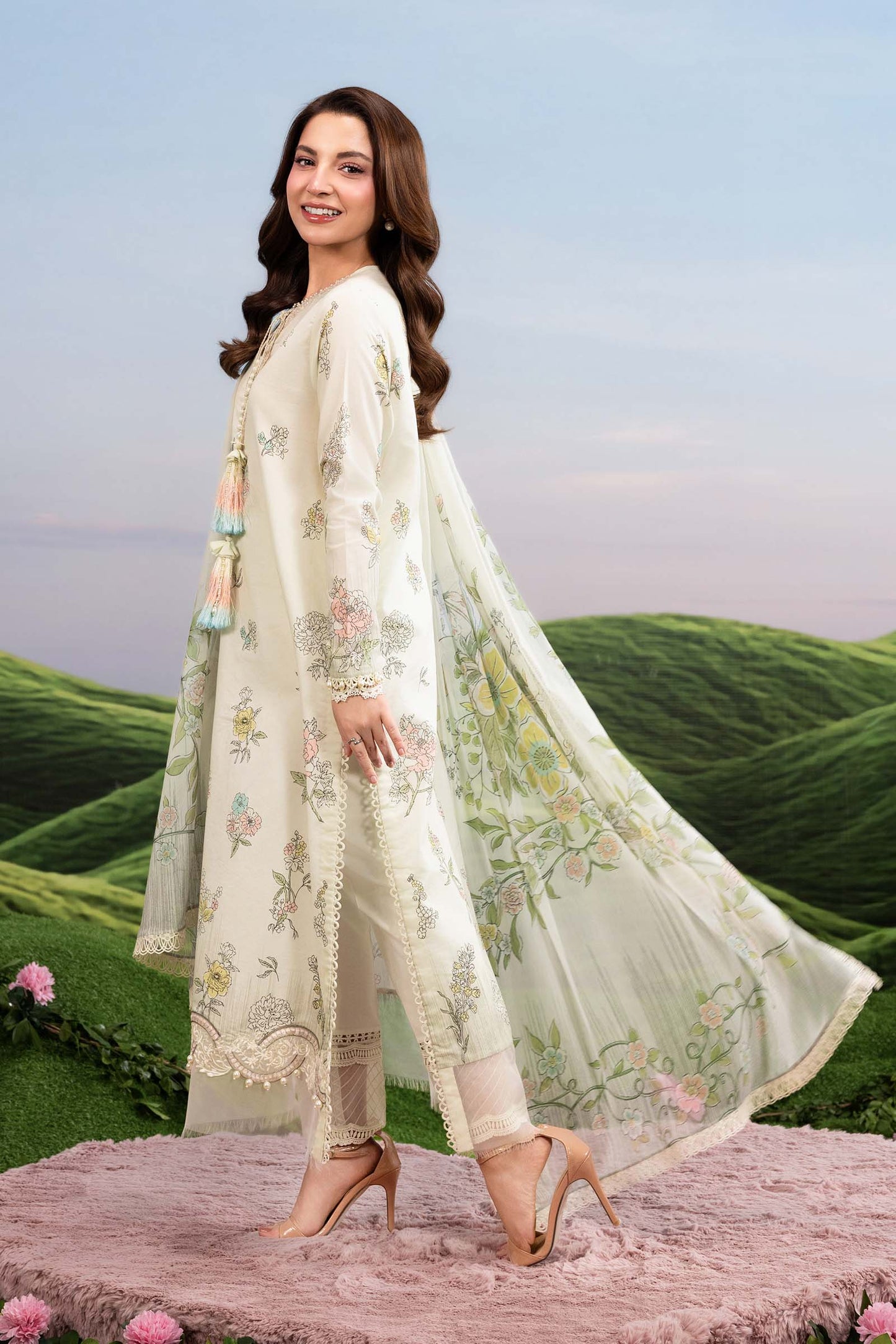 MB-CUSV14-02A | 3 Pc Unstitched Embroidered Lawn Suit | MARIA.B