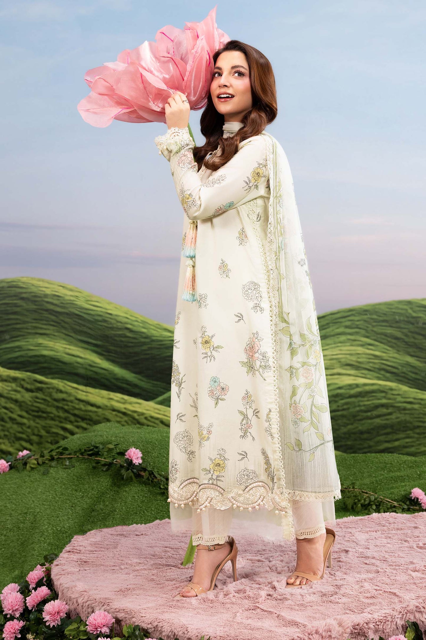 MB-CUSV14-02A | 3 Pc Unstitched Embroidered Lawn Suit | MARIA.B
