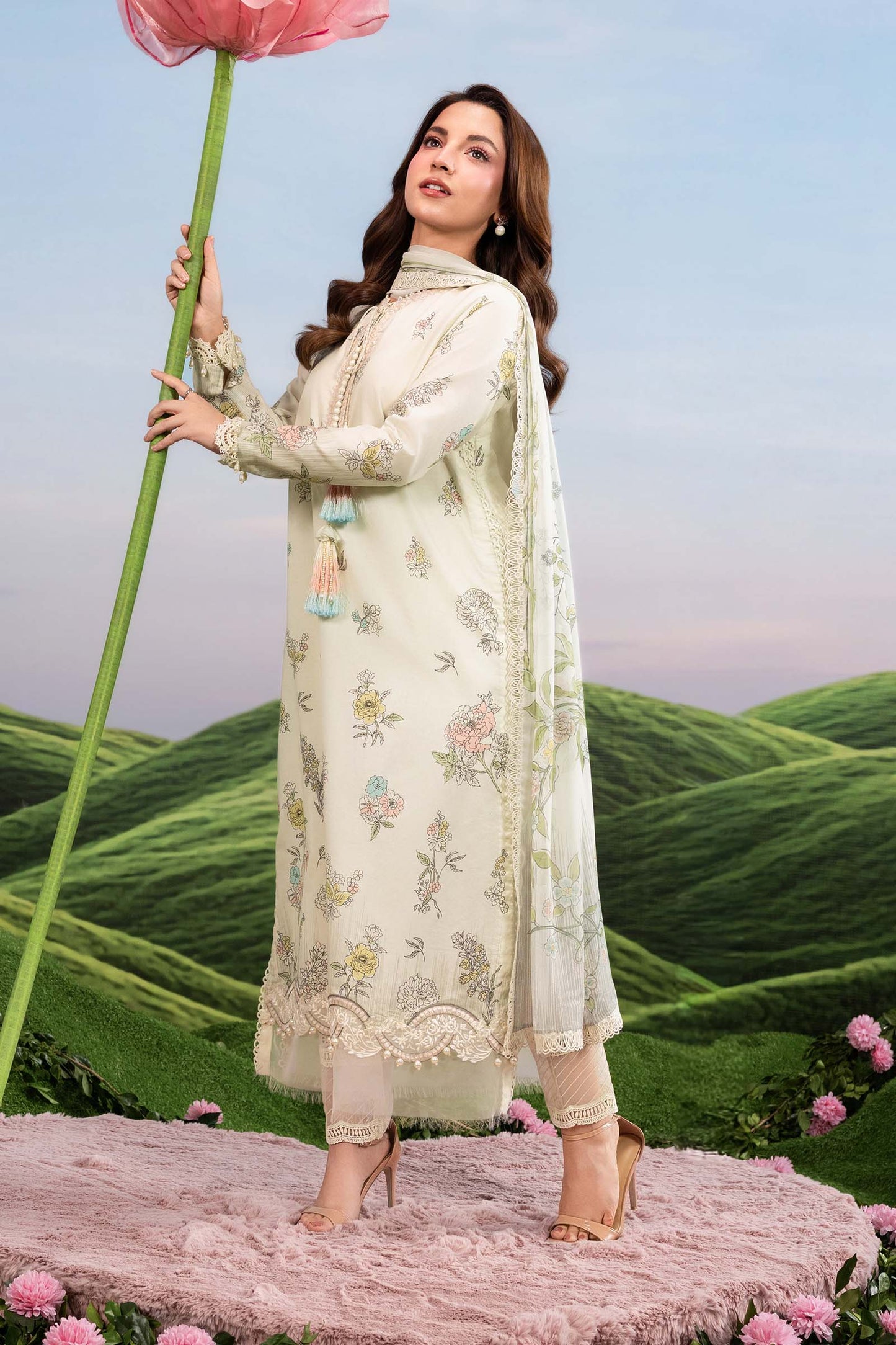 MB-CUSV14-02A | 3 Pc Unstitched Embroidered Lawn Suit | MARIA.B