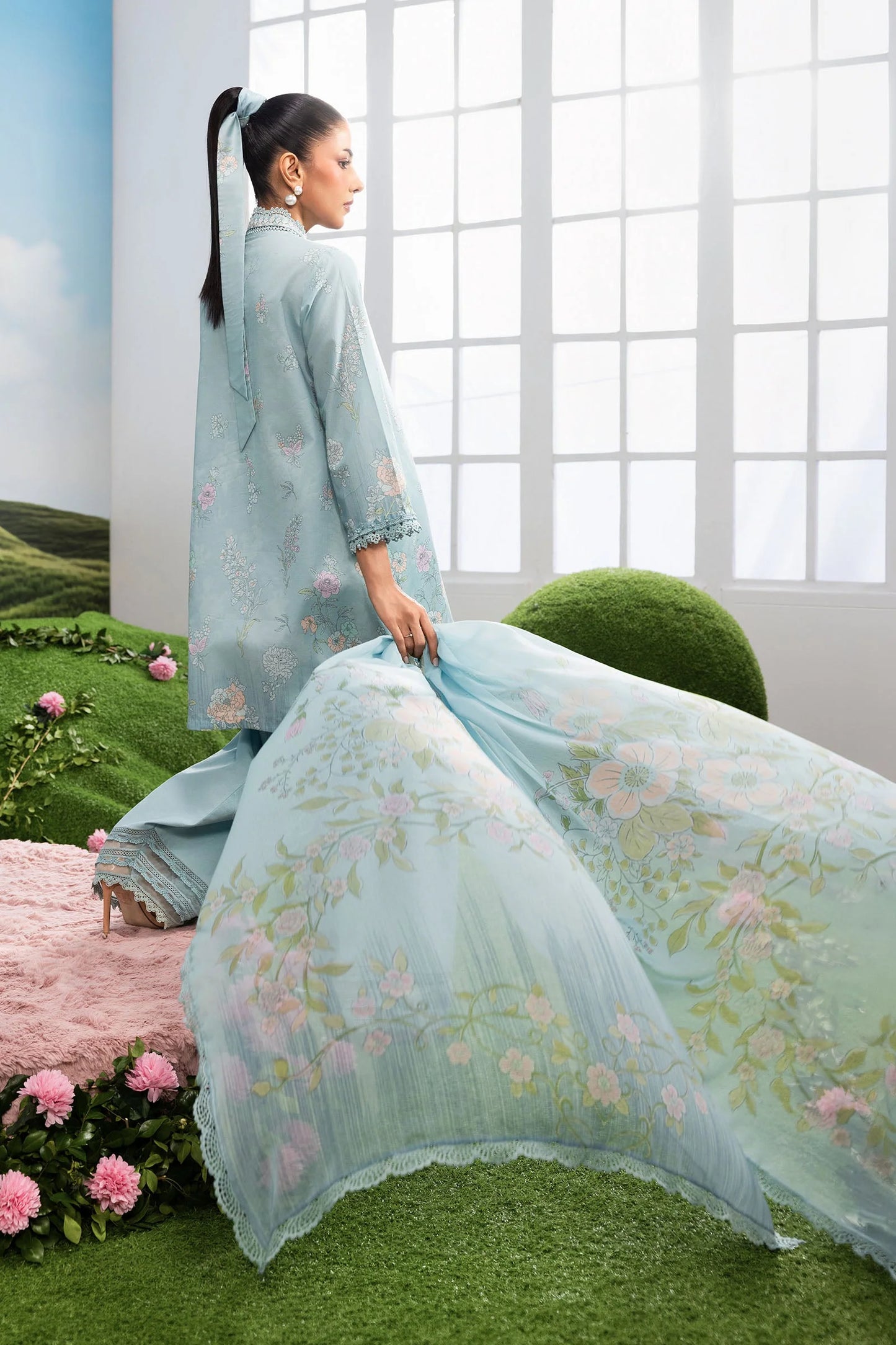 MB-CUSV14-02B | 3 Pc Unstitched Embroidered Lawn Suit | MARIA.B