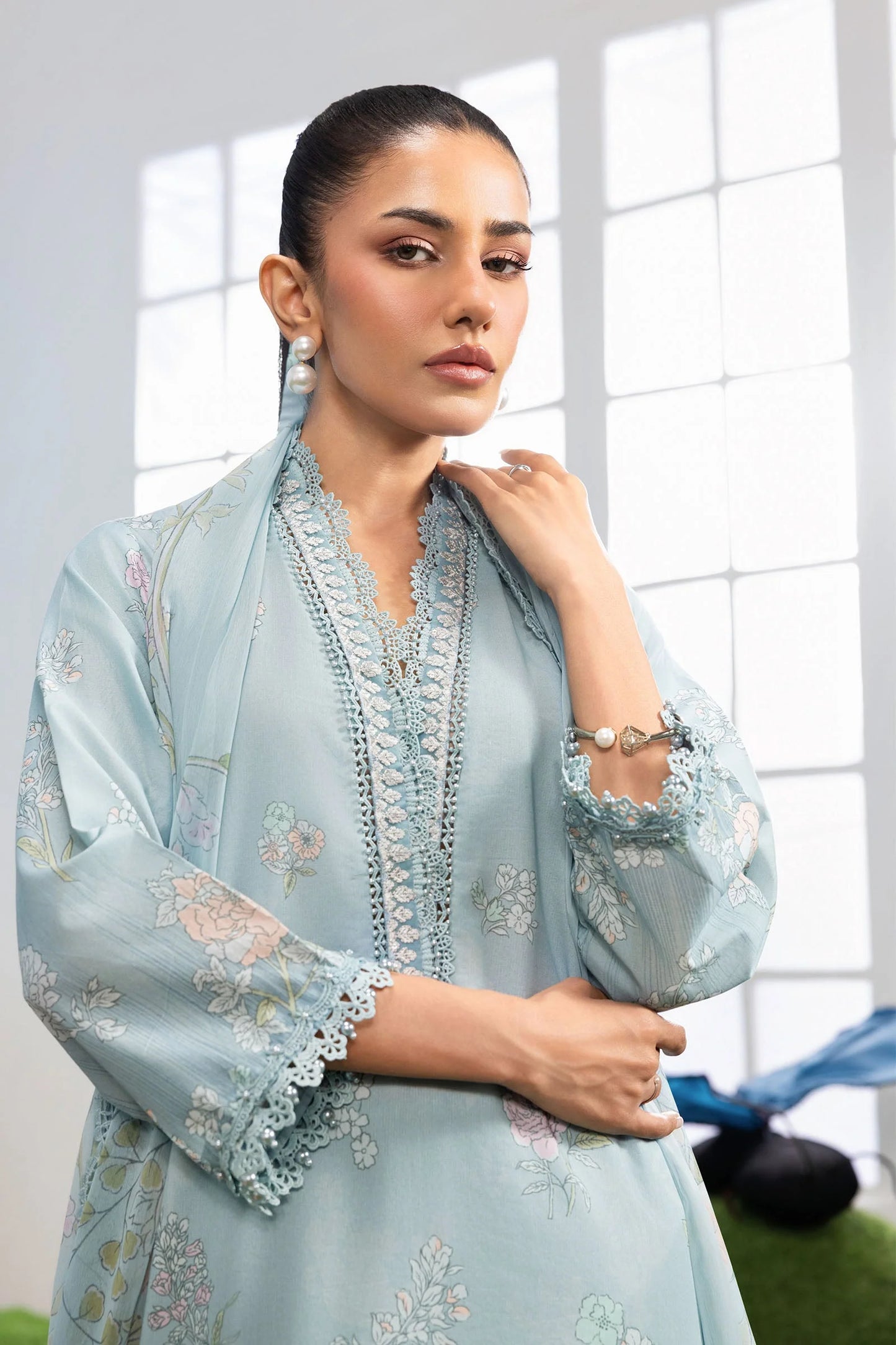 MB-CUSV14-02B | 3 Pc Unstitched Embroidered Lawn Suit | MARIA.B